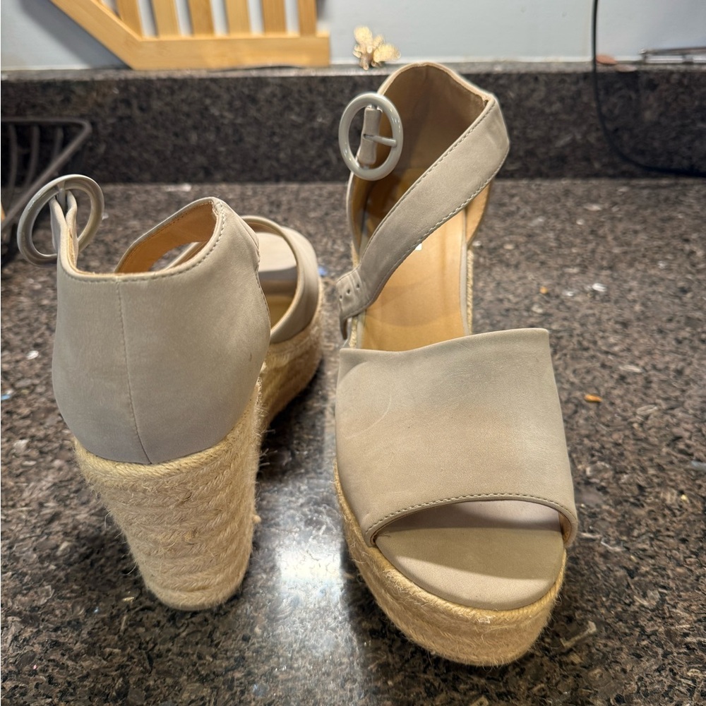 Soda Tan Wedge Sandals with Ankle Strap